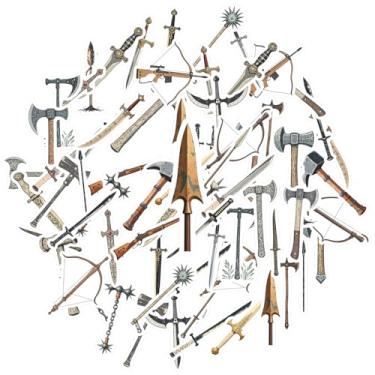 Imagem de 35 peças adesivos de armas medievais de armas de combate série de batalha, adesivos adesivos retrô de combate para brinquedos de guitarra