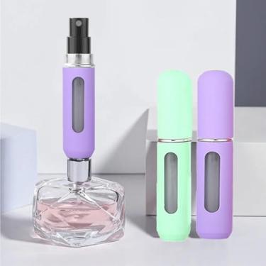 Imagem de Pacote com 2 mini frascos atomizadores portáteis de perfume recarregável de 5 ml, frascos de spray de colônia de viagem para mulheres e homens, frasco de perfume vazio pequeno, Roxo + verde menta