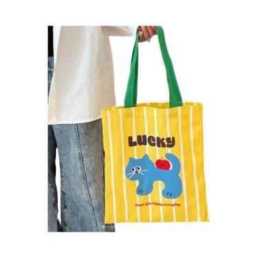 Imagem de Bolsa De Lona Dupla Face Com Desenho De Gatinho Fofo Da Apple Para Est