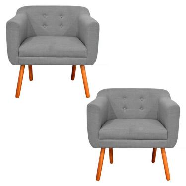 Imagem de Kit 02 Poltronas Julia Linho Cinza A26 Pés Palito Castanho