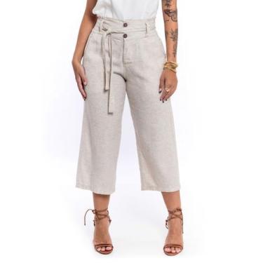 Imagem de Bermuda Feminina Pantacourt Sem Elastano - Restrito Jeans, 40, Bege