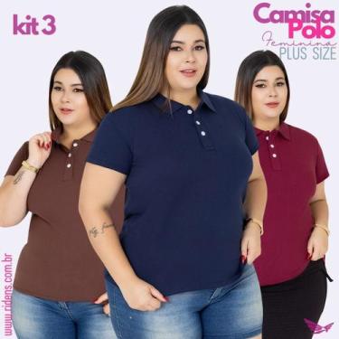 Imagem de Kit 3 Camisa Plus Size Gola Polo Feminina Tecido Premium e Ótimo Acaba
