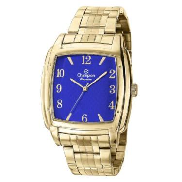 Imagem de Relógio Feminino Champion Quadrado Analógico CN20739I Azul e Dourado, 