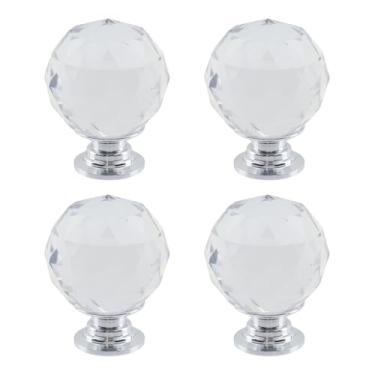 Imagem de Dahszhi 4 peças diamante esférico 1,18"/30 mm puxador de cristal puxador de armário gavetas armário cômoda estante guarda-roupa, prata-transparente