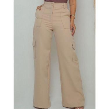 Imagem de Calça Feminina Cargo Wide Leg Cintura Alta Com Bolsos Nas Laterais, El