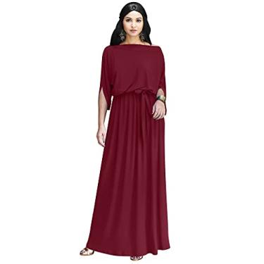 Imagem de KOH KOH Vestido casual feminino 2025 rodado formal manga morcego, Vermelho escuro carmesim, G