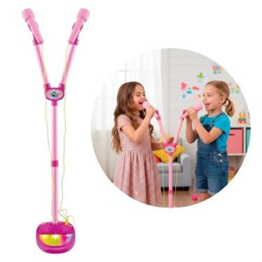 Imagem de Microfone Duplo Infantil Pedestal Com Karaokê Música 100cm - FsVarieda