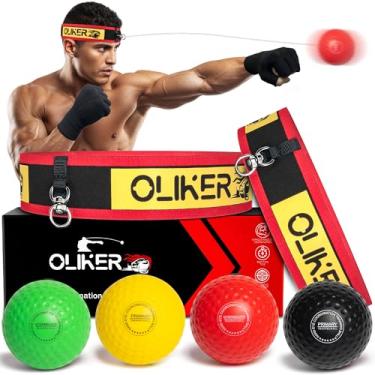 Imagem de OLIKER Bola de boxe reflexa para adultos, bola de boxe de 4 níveis com 2 tiaras ajustáveis e 1 par de luvas pretas, perfeita para reação, agilidade, velocidade de perfuração e treinamento de