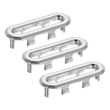 Imagem de Tampa de transbordamento de pia, 3 peças de anéis ovais de 5 x 1,7 cm para pia vazamento, tampa de drenagem de lavatório, inserção em tampas para cozinha, banheiro, prata