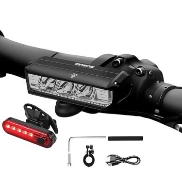 Imagem de Suruid Luzes de bicicleta para andar à noite, conjunto de luzes de bicicleta recarregáveis na frente e atrás, à prova d'água, faróis dianteiros e traseiros, faróis de bicicleta para estrada, ciclismo