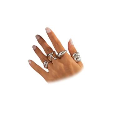 Imagem de OAOSIOH Anéis de ouro volumosos empilháveis para mulheres delicados, vintage, não mancha, prata grossa, irregular, geometria, festa, formatura, acessórios de joias Y2k, Metal, Sem pedra preciosa