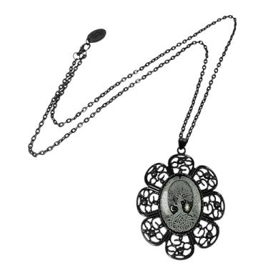 Imagem de Colar Árvore da Vida - Pingente Celta, Árvore da Vida Pagã, Moldura de Filigrana Preta, Corrente de 61 cm - 801-JBFN, Grande, Metal, Sem Pedra Preciosa