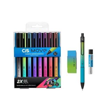 Imagem de Kit Lapiseira e Caneta Move 0.7m Verde/Azul Borracha Grafite - CIS