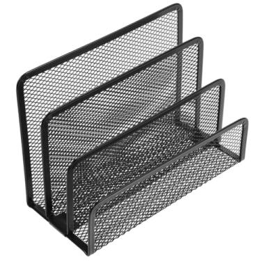 Imagem de jojofuny Organizador de mesa de malha de metal preto para pasta de arquivos para cartas, revistas, documentos, organizador de mesa para casa, escritório, sala de aula