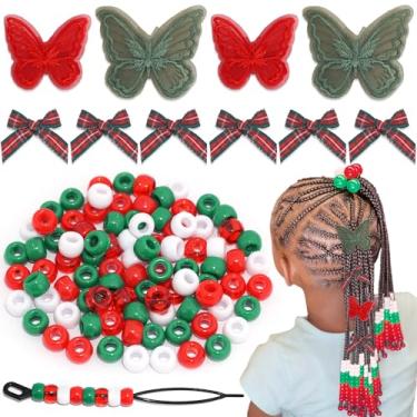 Imagem de Arocooy 100 peças de grampos de cabelo de laço de Natal contas de cabelo verde guingão mini laços de cabelo bordado de renda grampos de cabelo borboleta contas de pônei Y2K acessórios de cabelo com
