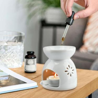 Imagem de Queimador de óleo e cera de cerâmica – Aquecedor de luz de chá para relaxamento rápido de aromaterapia, para entusiastas de aromaterapia | Padrão floral para elevar o charme de casa/quarto