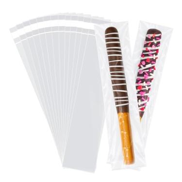 Imagem de WIKDAY 200 peças de sacos de haste de pretzel 5,5 x 25,4 cm, sacos de celofane autovedantes, petiscos, produtos, lembrancinhas de festa