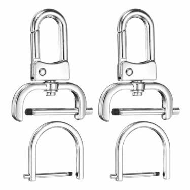 Imagem de HARFINGTON 2 peças de gancho de pressão destacável fecho giratório 1" (25 mm) fecho de garra de lagosta de liga de zinco com 2 peças de anéis D parafuso em manilha para chaveiro alça de bolsa, prata