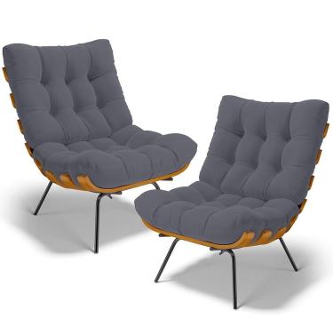 Imagem de Kit 2 Poltronas Decorativas Costela L02 Suede Cinza - Lyam Decor
