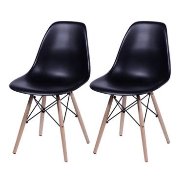 Imagem de Kit 2 Cadeiras Jantar Eames De Madeira Assento Preto Marrom