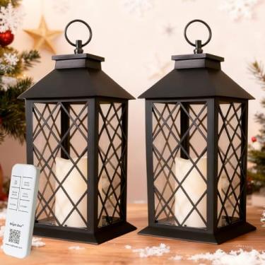 Imagem de Bright Zeal Pacote com 2 lanternas de vela de 34,3 cm, luzes decorativas à prova d'água ao ar livre com controle remoto de temporizador, lanternas de LED decorativas internas operadas por bateria