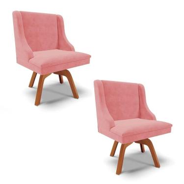 Imagem de Kit 2 Cadeiras Estofadas Giratória Para Sala De Jantar Lia Suede Rosê - Ibiza