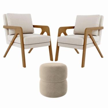 Imagem de Kit 2 Poltrona Decorativa Puff Sala Moderno Escritório Maia Bouclé Bege