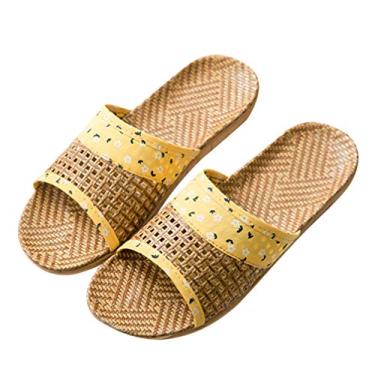 Imagem de Tendycoco Chinelos de bambu Chinelos de Tatami Chinelos de bico aberto para homens e mulheres 1 par, Amarelo, 8