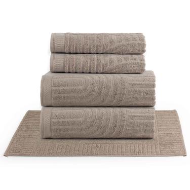 Imagem de Jogo de Banho Dunna Toalhas Macias 100% Algodão Fio Penteado 5 Peças Amêndoa Bege