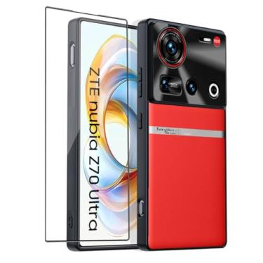 Imagem de QUIETIP Capa compatível com Nubia Z70 Ultra/Z70S Ultra com protetor de tela, capa rígida protetora de lente fina à prova de choque, vermelha