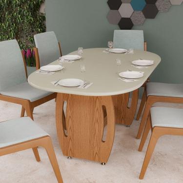 Imagem de Mesa De Jantar Oval Moderna Base trabalhada em Mdf 6 Lugares