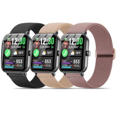 Imagem de Kollody Pacote com 3 pulseiras elásticas de nylon compatíveis com smartwatch GloryFit T80/T70/T60/T50/P99/P98, pulseira esportiva de substituição macia respirável ajustável de 22 mm, acessório