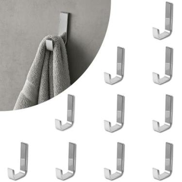 Imagem de Kit 10x Cabide Gancho Quadrado Inox Para Banheiro Fixação Dupla Oculta