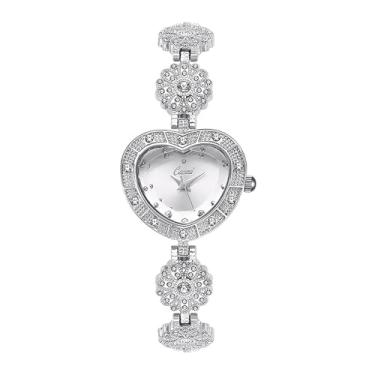 Imagem de MASTOP Relógio feminino com pulseira em forma de coração, vintage, dourado, prata, diamante, delicado, quartzo, à prova d'água, pequeno e fofo, Prateado, branco, Vintage Fashion Dainty