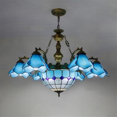 Imagem de Lustre de luxo americano para sala de estar, com LED, estilo mediterrâneo, para restaurante, quarto, villa, hotel, café ou bar, com luminária pendente de vidro colorido (B 6 lâmpadas)