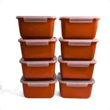 Imagem de Kit Pote de Plástico Marmita Tampa Com Trava Hermetico 1L Marmitas Fit