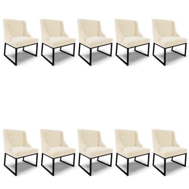 Imagem de Cadeira Sala De Jantar Industrial Preto Kit 10 Liz Veludo D03 - D'rossi Bege