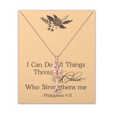 Imagem de FEELMEM Colar do Santo Graal Versículo da Bíblia Filipenses 4:13 Cálice da Sagrada Comunhão Católica Colar Pingente Presente Cristão, Small, Cobre, Zircônia cúbica