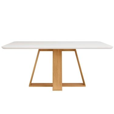 Imagem de Mesa P- Cozinha Kiara C- Tampo Madeirado Vidro Curvo 160x90cm Cedro-off White - Dj Móveis