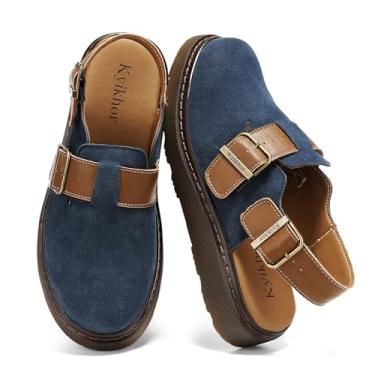 Imagem de KYIKHOR Mocassim feminino de camurça sem cadarço|Tamancos de camurça genuína para mulheres|Palmilha confortável de couro Mules sapatos de batata com alça traseira | Sapatos sociais casuais de