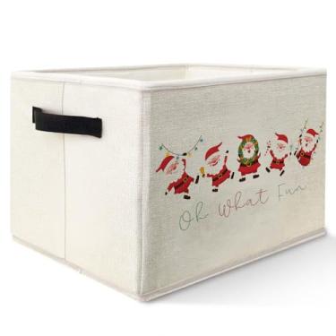 Imagem de Yhtrg Cesta de armazenamento de Papai Noel com alças, divertida festiva de Natal, Papai Noel, caixas de armazenamento de tecido dobráveis para presentes, quarto, banheiro, roupas, brinquedos, livros