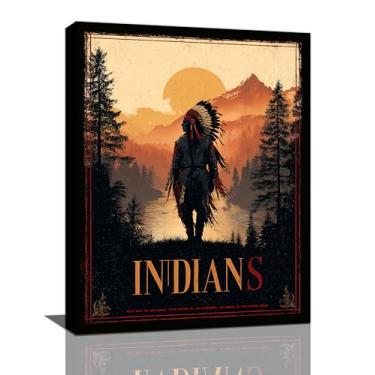 Imagem de Arte de parede nativa americana tribo indígena decoração de parede imagens em tela pinturas de paisagem vintage impressões arte tradicional decorações emolduradas para banheiro quarto sala de estar