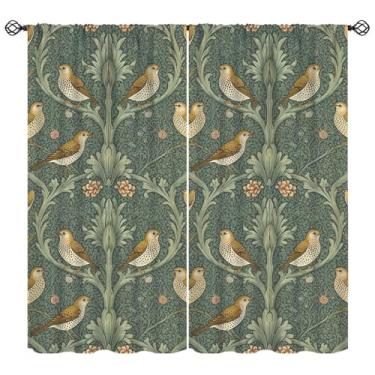 Imagem de FAOTELY Cortinas com impressão artística Morris, vintage, floral, marrom, verde, barroco, cortinas de janela com isolamento térmico, para quarto, sala de estar, cozinha, café, decoração (L50 x C 114