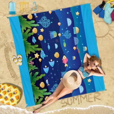 Imagem de Cobertor de praia impermeável à prova de areia 198 cm × 284 cm, grande, para 1 a 7 adultos, grande, leve, impermeável, sem areia, tapete de piquenique de praia para acampamento, caminhada, viagem