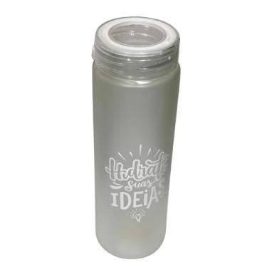 Imagem de Garrafa de Água Hidrate suas Ideias em Vidro Fosco 420ml (Branco)