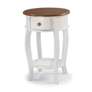 Imagem de Mesa Lateral Redonda com 1 Gaveta e Prateleira 1035 Linz Móveis, Branc