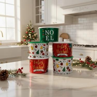 Imagem de Pote Plastico Natal 2 Litros 2 Unidades Porta Mantimentos Doces Biscoitos Estampa decorada(5 Unidades)