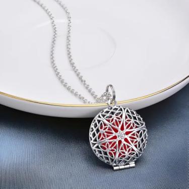 Imagem de Colar Mandala Estrela Da Vida Aromaterapia Difusor Aroma Medalhão Difusor Aromático de óleo Essenciais Vintage, Pingente Cor Prata com Corrente Decorativa para Aromaterapia, 3x3 cm