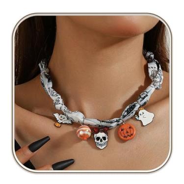 Imagem de immerFancy Colar de cachecol bandana com pingente para mulheres, boêmio, banhado a ouro, delicado, berloque, gargantilha de praia, vintage, surfista, bijuteria de Halloween, presente, 26 inch, Seda