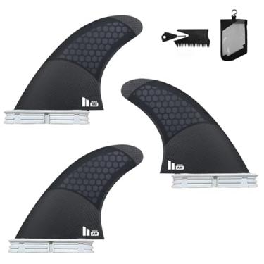 Imagem de Lonnngg Barbatanas de prancha de surfe, aba dupla, FinG3/G5/G6/G7 Half Carbon + Honeycomb Surfboard Fin Thruster Set (F2-G5-Comb)